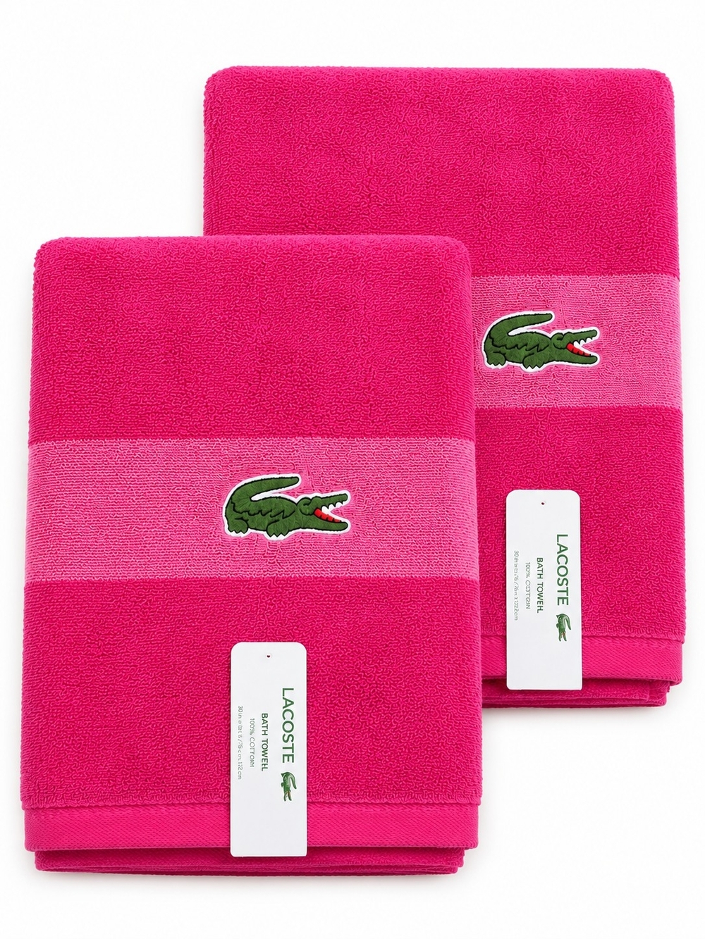 Lacoste Pink Bath Towels Set of 2 New 100% Cotton Croc Logo 30x52